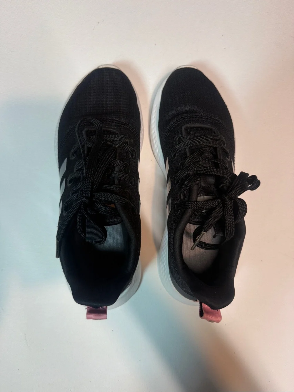 adidas Women's Black Running Sneakers with White Soles and Pink Heel Tabs